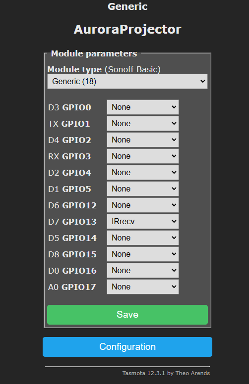 IRrecv Tasmota config