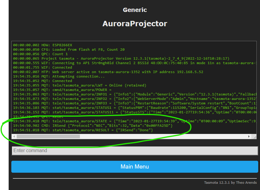 Sending IR messages via Console