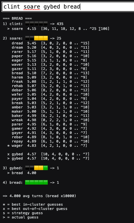 Wordle Analyze Tool output example
